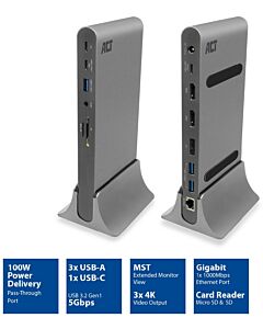 ACT USB-C Docking station 3 monitoren 2x HDMI 1x Displayport